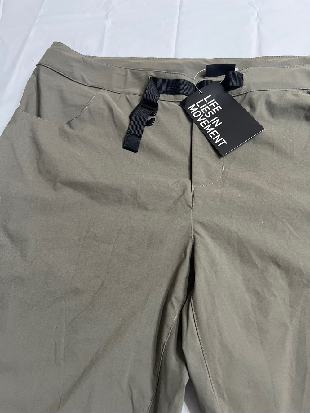 Athletic Hiking and Mountain climbing Flat Front Shorts in Olive green.